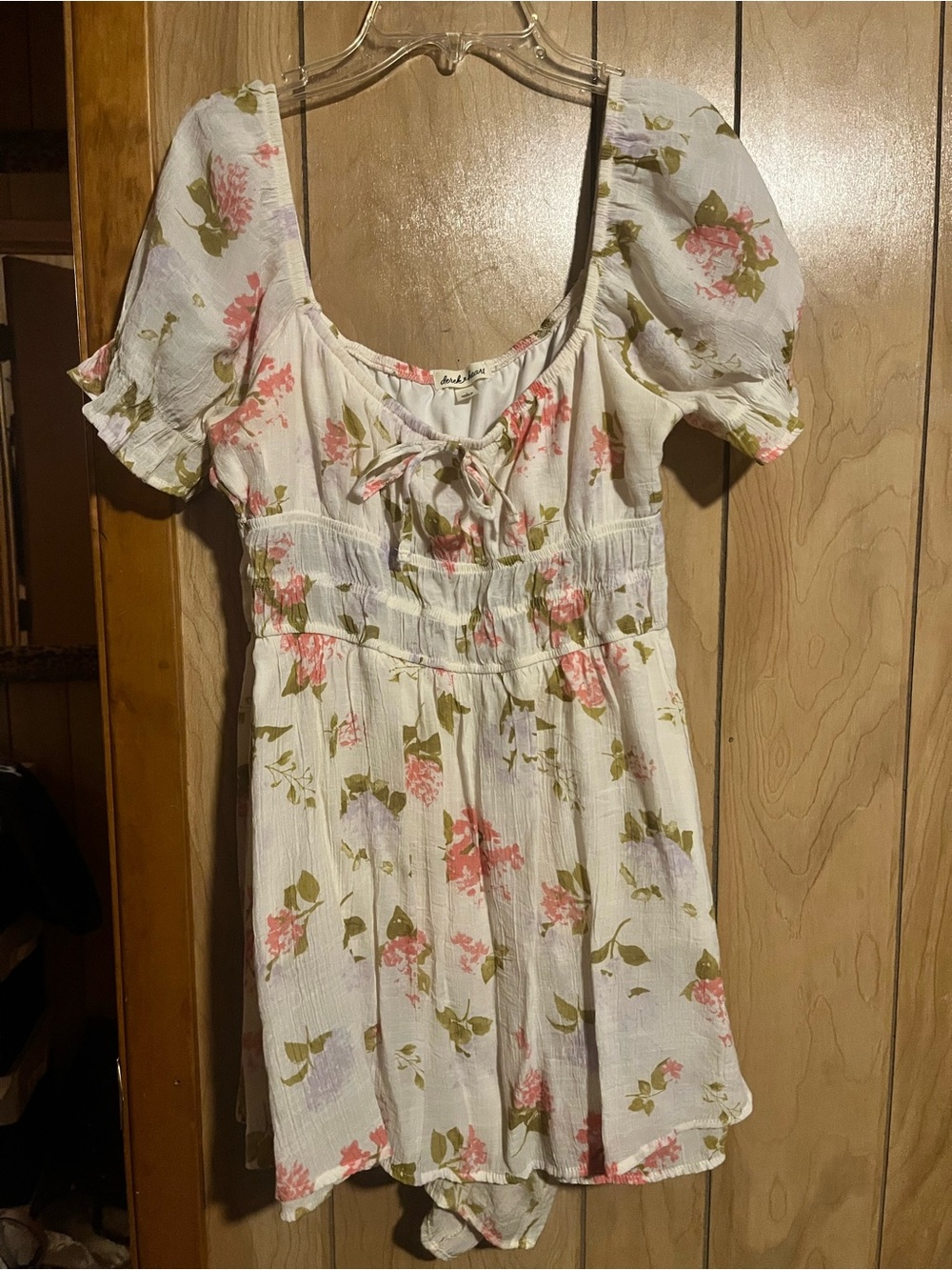 Derek Heart White Floral Off-Shoulder Romper with Pink Accents